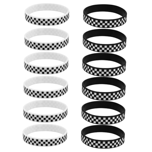 minkissy 12 Stück Teiliges Karierte Silikonarmbänder Schwarz und Weiß Stylische Racing Wristbands für Motorsportfans Vielseitig Einsetzbar bei Sportevents Partys und Fußballspielen von minkissy