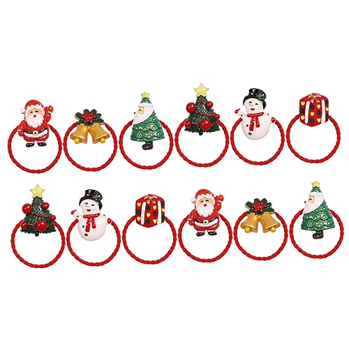 minkissy 12 Stück Teiliges Weihnachts Haargummi Set für Mädchen Elastische Haargummis mit Weihnachtsmann Schneemann und Tannenbaum Motiven Bequemes Schonendes Haarband für Ponytail und von minkissy