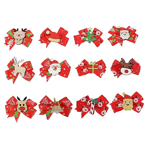 minkissy 12st Weihnachtshaarspangen Weihnachtliche Bowknot-haarnadeln Weihnachtsschleifenknoten-haarnadeln Schleifen Haarhalter Weihnachts-haarschmuck Stoff Abschlussball Kopfbedeckung Baby von minkissy