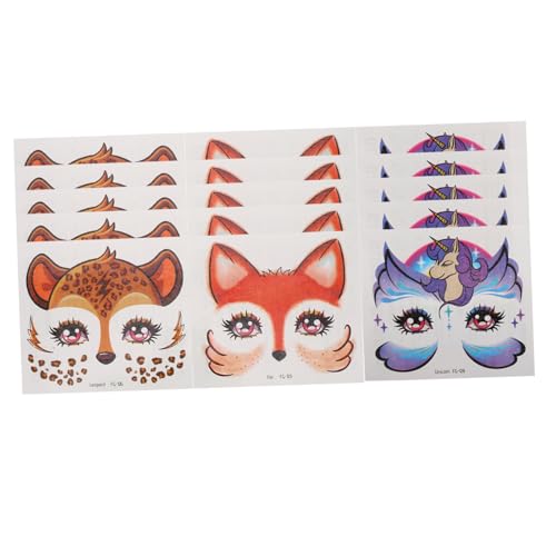 minkissy 15 Stück Teiliges Glitzer Tiergesicht Aufkleber für Fuchs Giraffe Einhorn Bunte Einfach Anzubringende Gesichtssticker für Party Make Up und Halloween Kostüme von minkissy