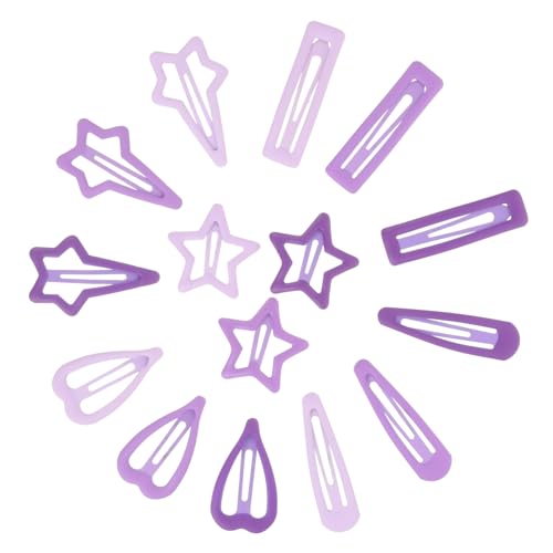 minkissy 15stücke Metall-haarspangen Für Mädchen Haarspangen Mit Druckknopf Stern-haarspange Kleine Herzform Tropfenförmig Rechteckig Vierzackiger Stern von minkissy