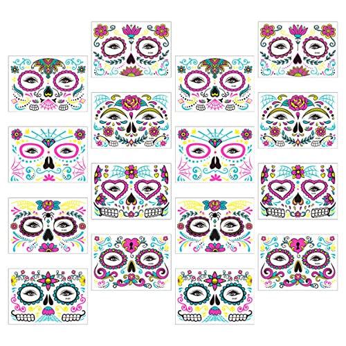 minkissy 16blätter Halloween Gesicht Tattoos Temporäre Fluoreszierende Gesichtstätowierungen Wasserfeste Aufkleber Für Kostümpartys Und Feiern Kreative Neonmuster Für Unvergessliche von minkissy
