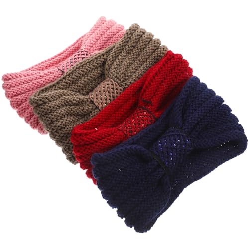 minkissy 16 Stk Gestricktes Stirnband Haarband Stricken Winter Warmes Stirnband Turban-stirnband Für Mädchen Schleife Turban Stirnband Haarschmuck Fräulein Häkeln Kopfbedeckung Pailletten von minkissy