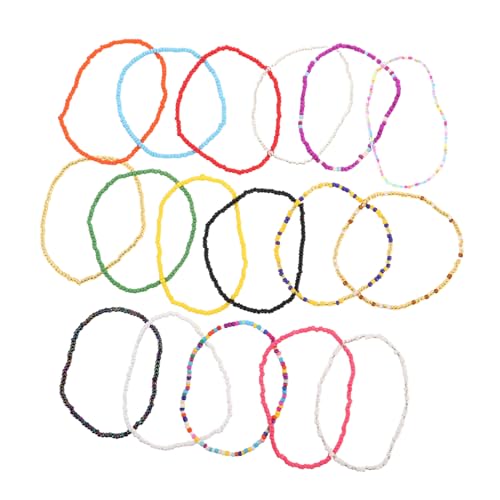minkissy 17-teiliges Perlenarmbänder-set Für Damen: Handgefertigtes Boho-perlen-fußkettchen-set – Lebendiger Glasperlenschmuck Mit Gummiband Für Hawaii-partys von minkissy