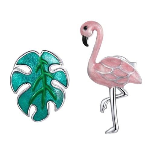 minkissy Flamingo Blatt Ohrstecker 925 und Hypoallergene Ohrstecker für Damen Kreatives Ohr Accessoire Eleganter Ohrschmuck für Frauen von minkissy