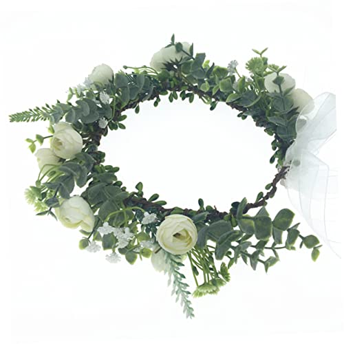 minkissy 1Stk Braut Kopfbedeckungen für die Hochzeit Blumenstirnband Haarreifen Kopfschmuck für die Braut Tiara Kranz-Stirnband brautkranz kopfschmuck Mori-Abteilung Haarschmuck Urlaub Weiß von minkissy