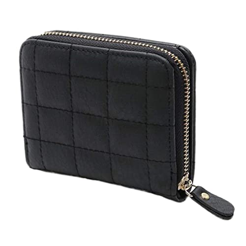 minkissy Quadratische Geldbörse Aus Pu Bestickte Kleiner Münztasche Für Studenten Schwarz RFID Sicher Praktische Kartentasche Mit Reißverschluss von minkissy