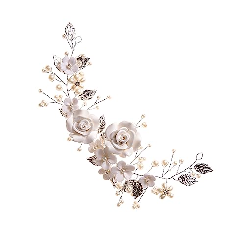 1stk Rebe Perle Tiara Hochzeit Stirnband Kopfschmuck Für Frauen Stirnband Mit Blumenperle Haargummis Für Damen Stirnbänder Mit Perlen Haarschmuck Braut Weiß Empfindlich Kupferdraht von minkissy