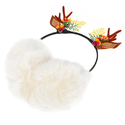 minkissy 1stk Geweih-ohrenschützer-stirnband Schlaufen Ohrstöpsel Pompon-ohrenschützer Jahreszeit Plüsch Ohrenmuffins Weihnachtsgeweih Stirnband Katzenohren Vlies Fuchs Beige Kaninchenfell von minkissy