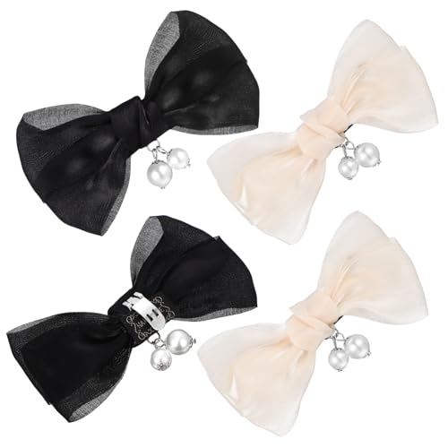 minkissy 2 Paare Damen Schuhclips mit Schleifen Kunstperlen Abnehmbare Schuhschnallen für Partyschuhe Vielseitige Accessoires für Flats High Heels von minkissy