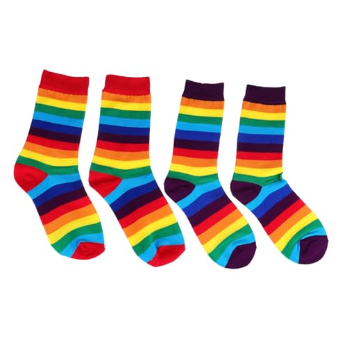 minkissy 2 Paare Damen Strümpfe Mid calf Regenbogen Streifen Socken Atmungsaktiv Komfortabel Elastisch Alltagsschick von minkissy