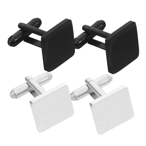 minkissy 2 Paare Edelstahl Manschettenknöpfe Set Quadratisch Flach Französisches Design Robust Kratzfest für Herren Business Hochzeit Geschenk Sohn Vater Ehemann von minkissy