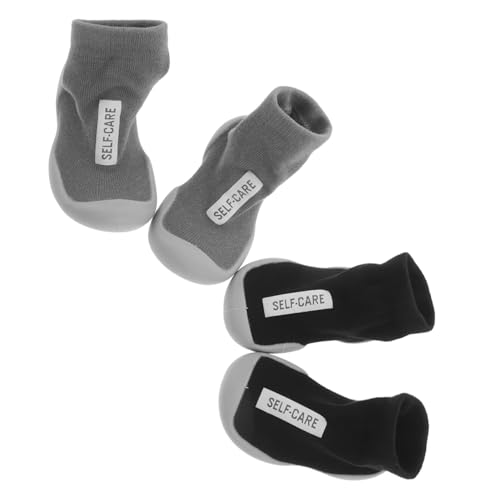 minkissy 2 Paare Lauflernschuhe Atmungsaktive Babysocken Schuhe mit Rutschfester Gummisohle Weiche Baumwoll-sockenschuhe für Krabbeln und Gehen Unisex Indoor Outdoor Fußbekleidung von minkissy