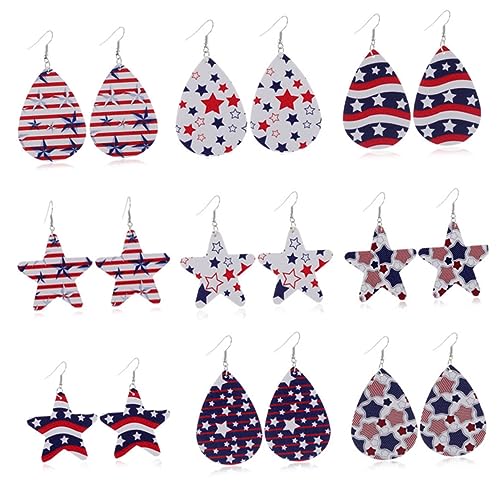 minkissy 2 Paare PU Ohrstecker Stern Ohrringe Independence Day Schmuck Damen Modisch Auffällig Zufälliges Muster von minkissy