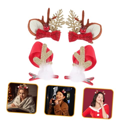 minkissy 2 Paare Weihnachts Rentiergeweih Haarclips aus Metall und Festliche Haarklammern für Damen Geeignet für Party Cosplay Weihnachtsfeier und Kostüm Einzigartiges Design mit Hut und von minkissy