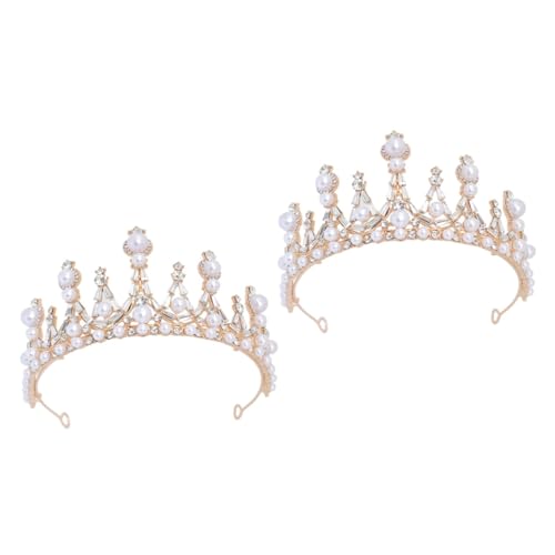 minkissy 2 Pcs Perle Strass Stirnband Geburtstag Prom Perle Braut Vintage Königin Tiara Hochzeit Kleid Zubehör Kronen Kristall Retro Kleidung Krone für Hochzeit Gnade Legierung Barock Perle Miss, von minkissy