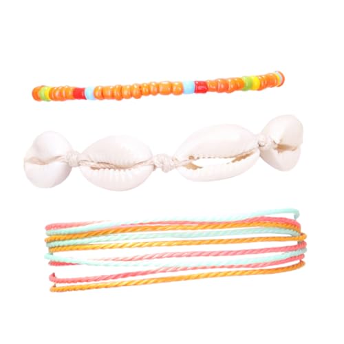 minkissy 2 Sätze Boho Fußkettchen Teilig Geflochtene Wachs Schnur Fußkette Mit Bunten Perlen Orange Verstellbar Für Sommer Für Damen Besondere Anlässe 3 Stück * 2 von minkissy