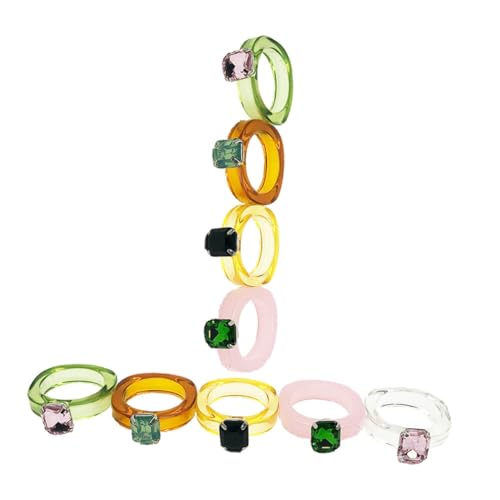 minkissy 2 Sätze Teiliges Kreative Acrylringe Mit Einzigartigem Edelstein Design Farbenfrohe Schmuckstücke Für Damen Für Modisches Accessoire 9 Stück * 2 von minkissy