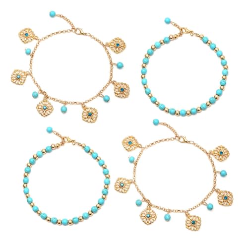 minkissy 2sätze Zweilagige Fußkettchen Aus Legierung Und Kunststein Für Strand Und Reisen Verstellbares Knöcheldesign Für Frauen Und Mädchen von minkissy