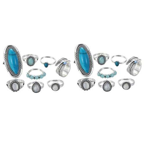 minkissy 2 Sätze Vintage Teiliges von Finger Ringen Legierung mit Imitationstürkis für Damen Stilvolle Knuckle Ringe Perfektes Accessoire von minkissy