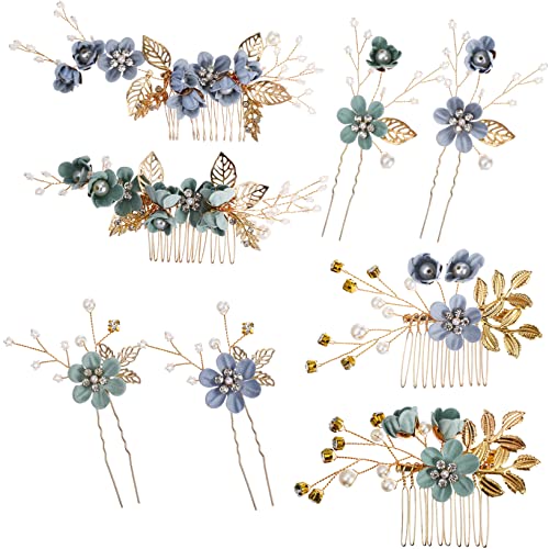 minkissy 2 Satz Haarnadel Haaraccessoires Brautjungfer Haarspangen Perlenclips Für Haare Haarkamm Clips Frauen Blaue Haare Kristallkamm Blumenhaar Fräulein Kleid Zinklegierung Gabel von minkissy