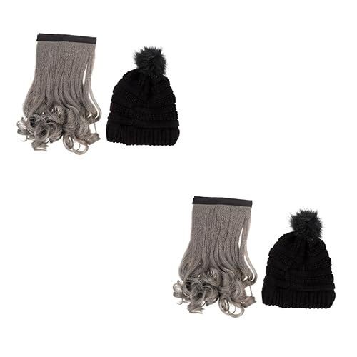 minkissy 2 Sätze Abnehmbare Perückenkappe Beanie-hut-perücke Lockige Hutperücke Lockiger Perückenhut Haarverlängerung Hut Mützen Für Frauen Hochtemperaturdraht Kopfbedeckung Fräulein Wellig von minkissy