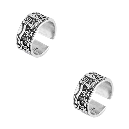 minkissy 2 Stck. Ethnischer Vintage Finger Ring für Damen Verstellbarer Ring mit Blumenmuster für Alltags und Kostümdesigns Langlebiges und Hautfreundliches Material von minkissy