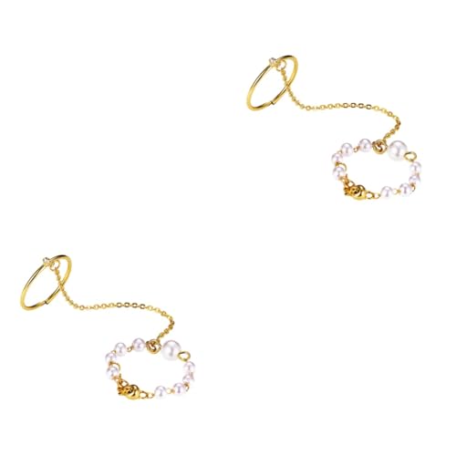 minkissy 2 Stck. Retro Perlenring Kette Kreativer Stilvoller Finger Ring für Frauen Einteiliges Design Chic Schmuckstück für Besondere Anlässe von minkissy
