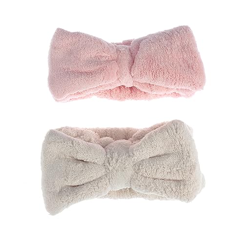 minkissy 2 Stück Haarband Mit Schleife Make-up-stirnband Koralle Flauschige Kopfbedeckung Für Mädchen Und Frauen Schleifen-stirnband Handtuch Haar-accessoires Weiß von minkissy