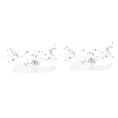 minkissy 2 Stk Stirnband Kopfbedeckungen Für Die Braut Frauen Kopfschmuck Für Die Hochzeit Fruchtförmiger Duschschwamm Haarband Tiara Kristall Perlenblume Gittergewebe Weiß von minkissy