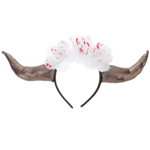 minkissy 2st Tag Der Toten Stirnband Schafhornreifen Hörner Cosplay Für Mädchen Tag Der Toten Kopfschmuck Hören Aus Horn Teufel Frau Dreifarbige Stoff Halloween Weiß von minkissy