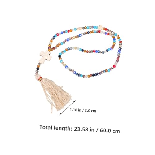 minkissy 2 Stück Boho Halsketten mit Buntem Anhänger und Kreuz Quaste Handgefertigte Katholische Gebetskette Modisches Religiöses Schmuckstück für Damen und Herren von minkissy