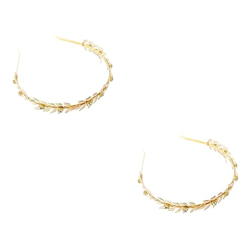 2st Haarbänder Haarband Haarschmuck Stirnband Mit Blattgold-strasssteinen Blattgold Stirnband Barocke Haaraccessoires Haar Tiara Haarkrone Hochzeit von minkissy