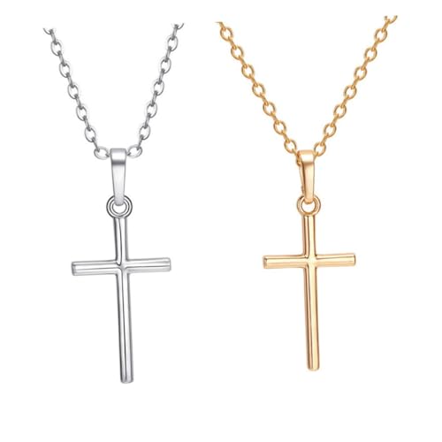 minkissy 2 Stück Damen Kreuzanhänger Halskette Clavicle Kette Gold und Silber Wasserfestes Schmuckstück für für Alltag und Besondere Anlässe von minkissy