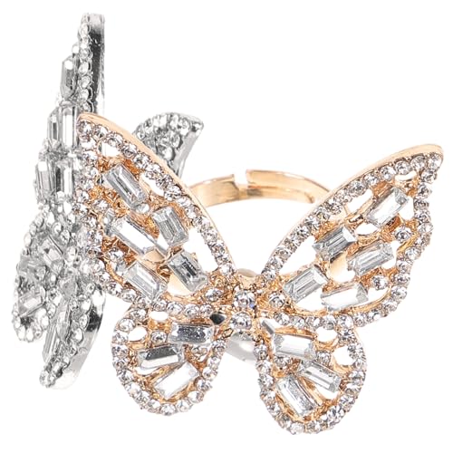 minkissy 2 Stück Elegante Schmetterling Ringe für Damen Verziert mit Funkelnden Strasssteinen Leichte Legierung Modisches Schmuckaccessoire für Alltag Party und Besondere Anlässe von minkissy