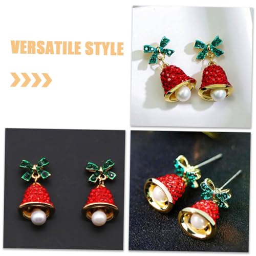 minkissy 2 Stück Festliche Jingle Bell Ohrringe mit Roten Schleifen und Funkelnden Strassanhängern Silberstecker Glitzernde Weihnachts und Neujahrs Accessoires für Festliche Feiern und von minkissy