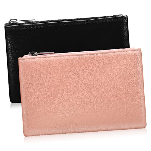 minkissy 2 Stück Geldbörse mit Reißverschluss Trendy Mini Schild Geldbeutel einfach Und Rosa Wechselgeldbörsen für Damen Kleines Schminktäschchen für die Handtasche PU-Leder von minkissy
