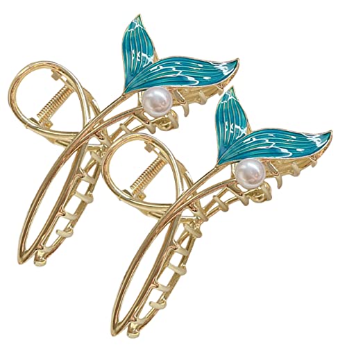 minkissy 2 Stück Große Haarklammer für Dickes und Dünnes Haar Blau Perlenglänzende Meerjungfrau Form Haarklammern für Damen Stilvolles Haarstyling Zubehör für Alltag und Besondere Anlässe von minkissy