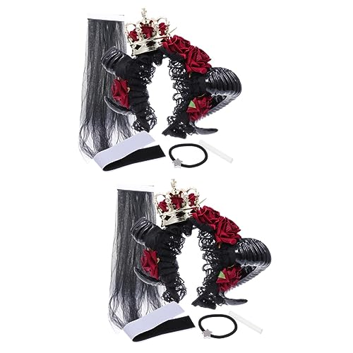 minkissy 2 Stück Haarbänder Für Mädchen Cosplay-Zubehör Schwarze Haargummis Für Haare Make-Up-Stirnband Party-Kopfschmuck Gothic-Blumen-Stirnband Krone Rosen-Stirnband Hörner von minkissy