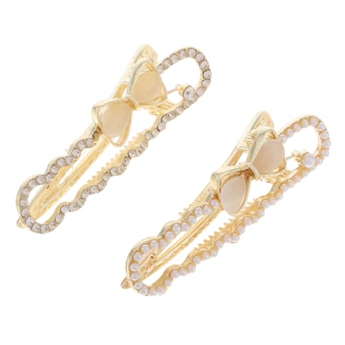 minkissy 2stücke Haarclip Hohle Haarspange Mit Strass Und Kunstperlen Schleifen-haarnadeln Stilvolle Seitliche Haarnadeln Für Damen Modisches Haar-accessoire Für Jeden Anlass von minkissy