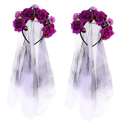 minkissy 2st Halloween Künstliche Rosenblütenkopfschnalle Gotische Kopfbedeckung Rose Stirnband Mexikanisch Halloween-schleier-stirnband Mexikanische Stoff Violett Die Blumen Ohrring von minkissy