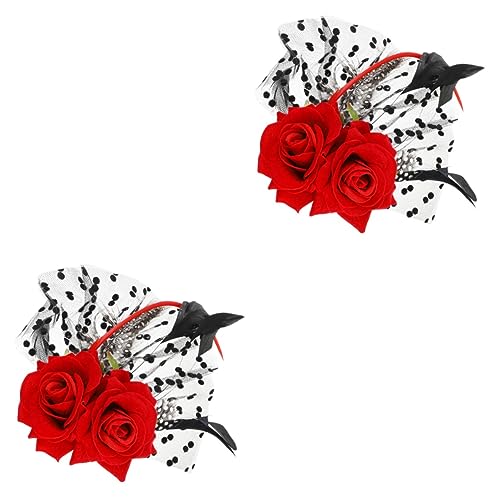 minkissy 2st Halloween Rote Rose Haarnadel Kopfschmuck Brautkleid Haarschmuck Bühne Bankett Foto Zubehör Haarnadel Tag Der Toten Haaraccessoires Stirnband Schleier Jahrgang Die Blumen Feder von minkissy