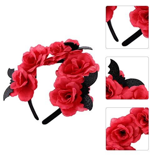 minkissy 2 Stück Damen-stirnband mit Rosenblüte Fledermaus-rot Weich Bequem Einheitsgröße für Partys von minkissy
