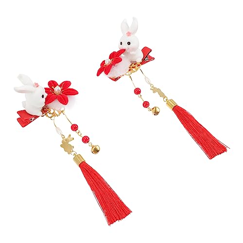 minkissy 2st Häschen Haarnadel Osterhasen Haarspange Chinesische Kopfbedeckung Chinesische Haarspangen Hanfu Chinesische Knoten Haarspangen Chignon-nadel Stoff Mädchen Bommel Kind von minkissy