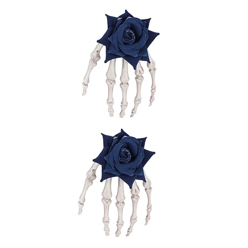 minkissy Make-up-Zubehör 2 Stück Krokodilklemmen-n Für Damen Revers Rock Blumenbrosche Mädchen Rosen-Halloween-Knoten Mit Knochenklaue Zombie-Blaue Nadeln Blumenmuster Für Haarspange von minkissy