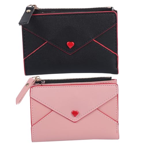 minkissy 2 Stück Liebe Stickerei Mini Brieftasche Geldbeutel Taschen Damen Geldbörse für Frauen Inhaber Kredit Kartenhalter für Frauen Pu-Geldbörse Kartenetui Damen von minkissy