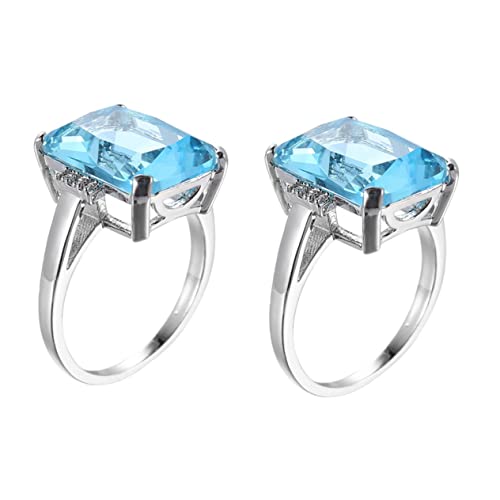 minkissy 2 Stück Luxuriöser Damenring mit Hellblauem Topas Edelstein Eleganter Verlobungsring Schmuckstück für Hochzeit Empfang und Alltag Modischer Schmuck für Frauen von minkissy