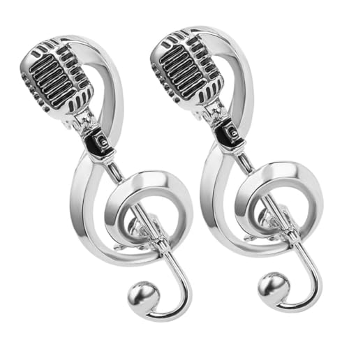 minkissy 2 Stück Musik Brosche Musical Stilvoll Musikbroschen für Damen Gold Retro Mikrofon Brosche Mode Schmuck Brosche Broschen und Anstecknadeln für Damen Broschennadel Legierung Silver von minkissy