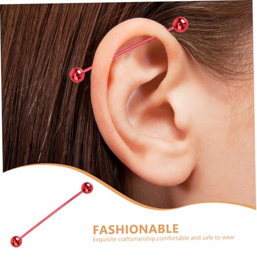minkissy 2 Stück Ohrpiercing Industrial Barbell Ohrringe Langlebig Hautfreundlich Präzise Gefertigt für Damen Modisches Knorpelschmuck Zubehör Rot von minkissy