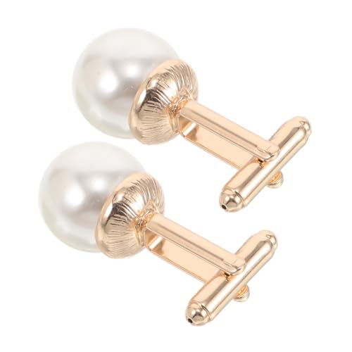 minkissy 2 Stück Perlenmanschettenknöpfe Männer Schmuck Manschettenknöpfe Für Hosen Smokingknöpfe Manschettenknöpfe Herren Formelle Manschettenknöpfe Kleiderknopf Golden Zinklegierung von minkissy